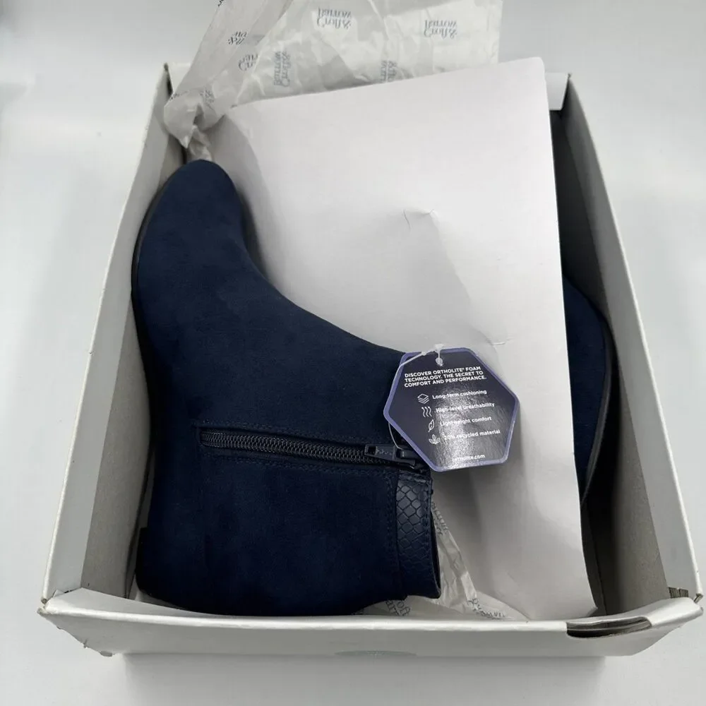 Croft & Barrow Boots Womens 7.5 Ocelote Ankle Ortholite Booties Blue Suede Wedge